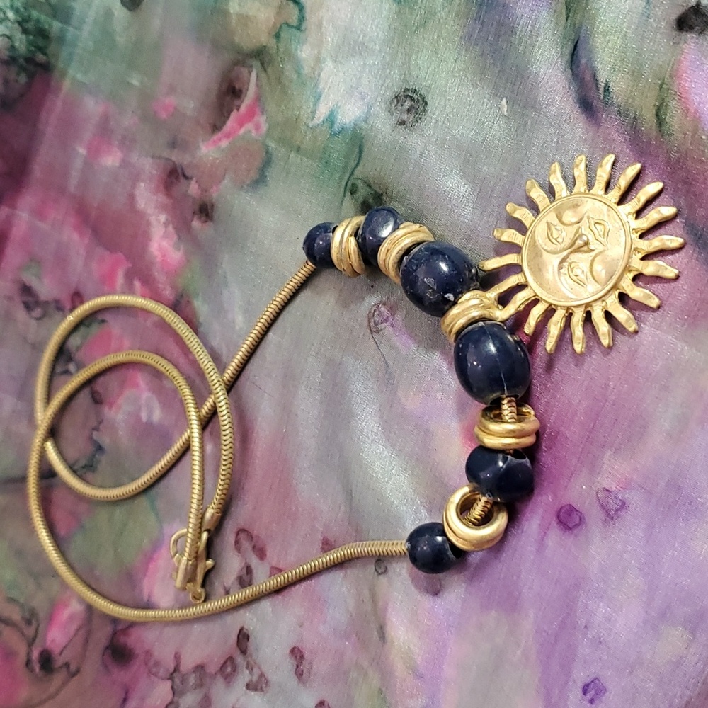 Sun Face Pendant Necklace 90's VTG